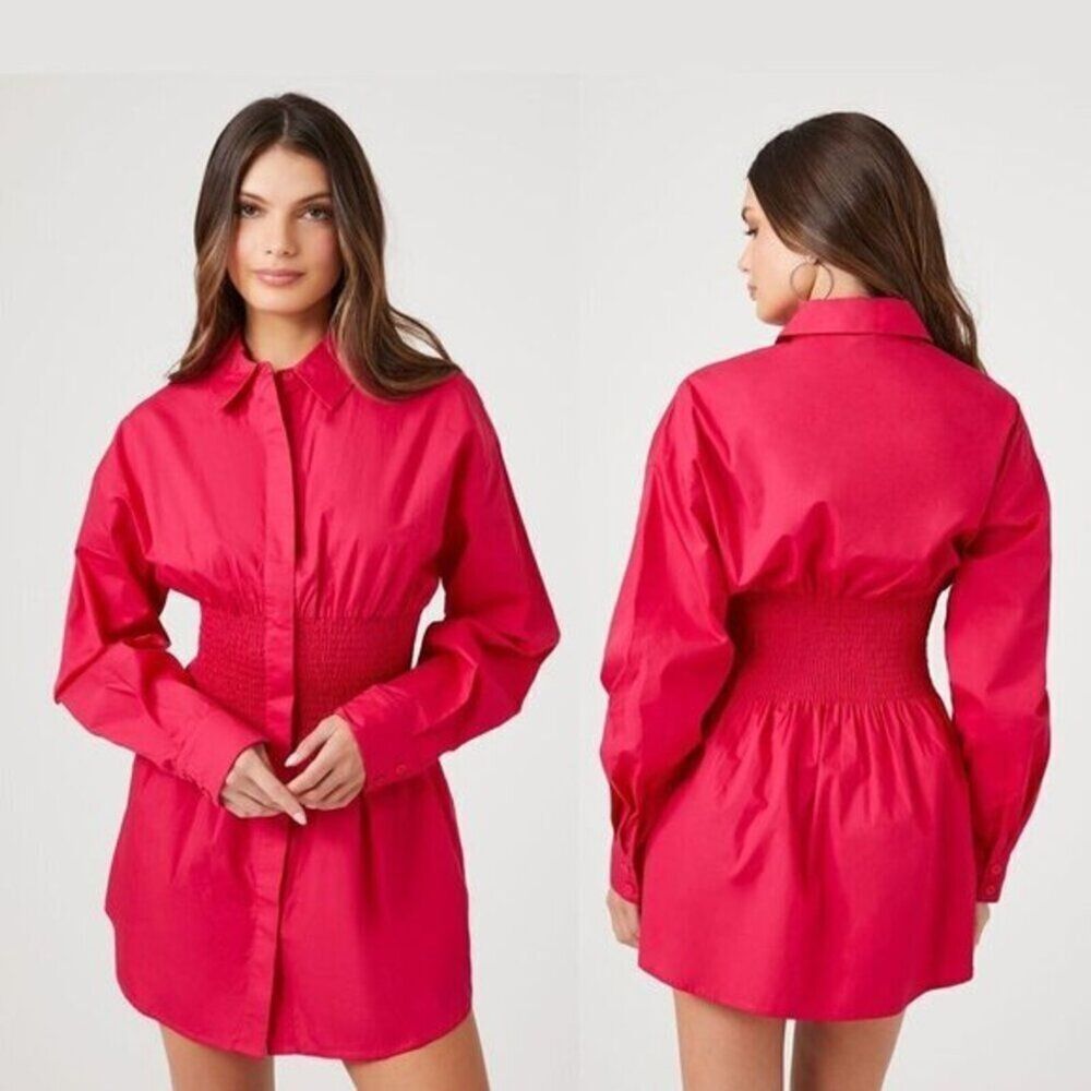 Forever 21 Women's Poplin Mini Shirt‎ Dress 100% Cotton Medium Preppy Babydoll
